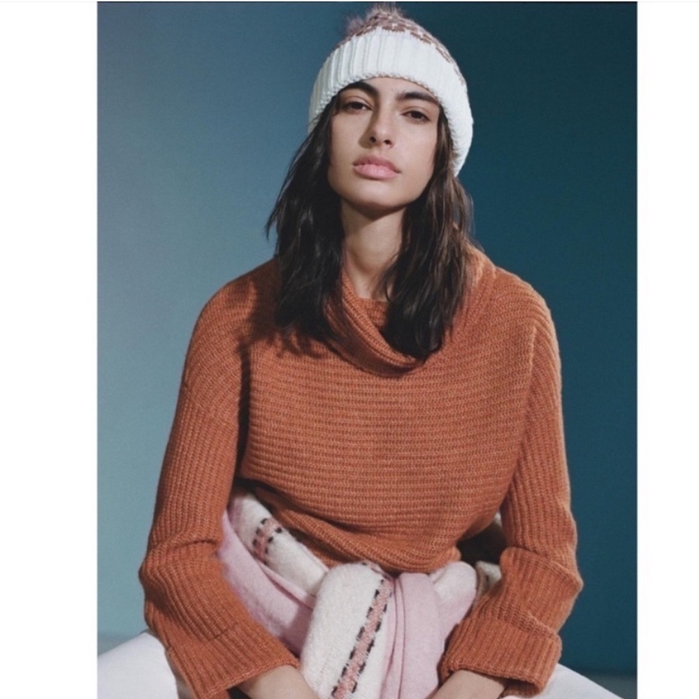ANTHROPOLOGIE Pilcro Cowl Neck Sweater Cedar Rust Size M Winter Cozy